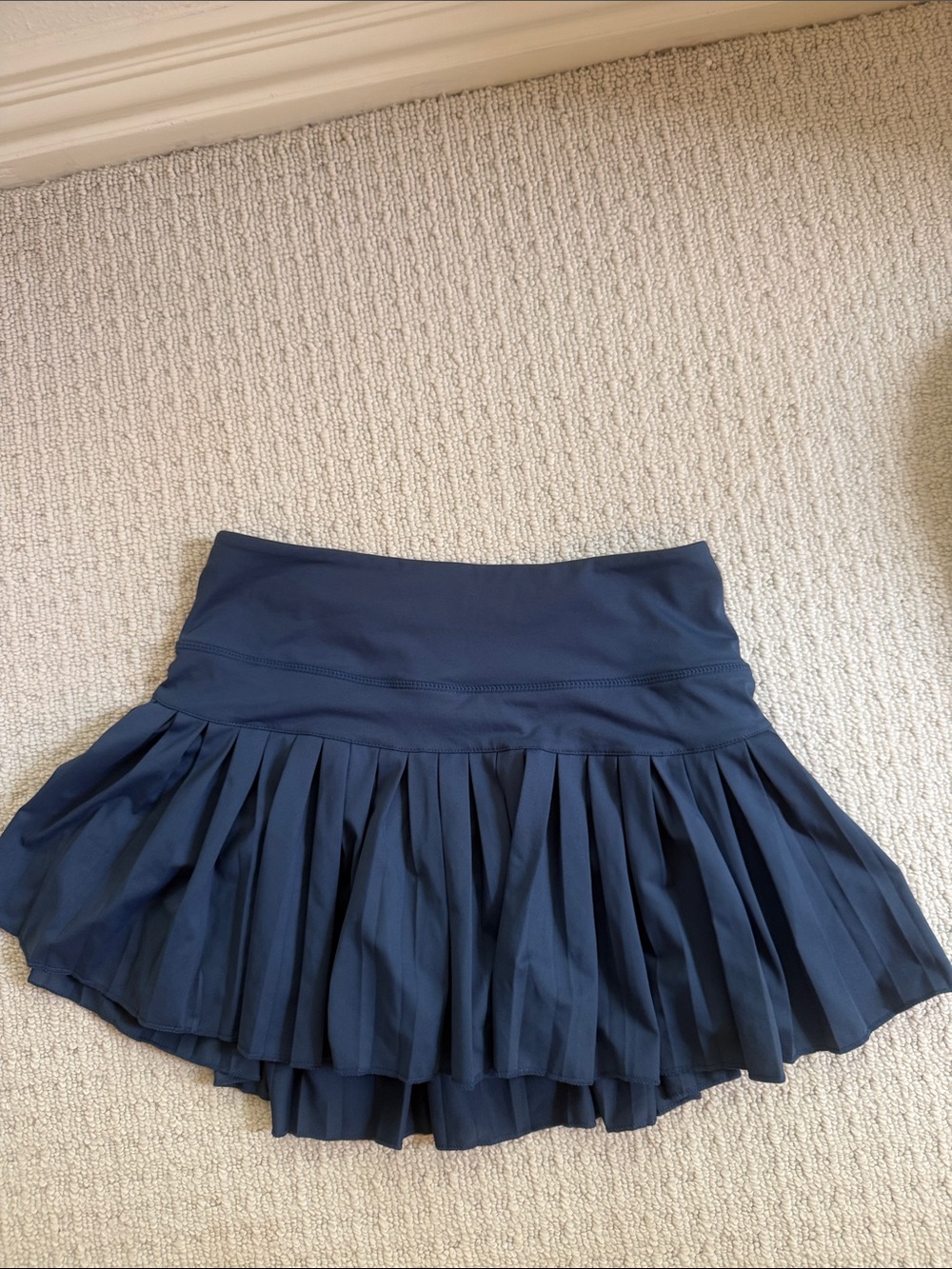 Pleated Navy Active Mini Skirt with Wide Stretch Waistband